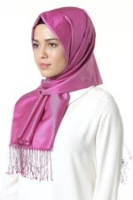 Misiny-%100 Saf İpek Şal-Rose/Pembe - Görsel 2