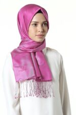 Misiny-%100 Saf İpek Şal-Rose/Pembe - Görsel 3
