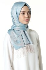 Misiny-%100 Saf İpek Şal-Su Mavisi/Turkuaz - Görsel 3
