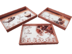Misiny-Coffee Desenli Ahşap Tepsi 3'lü Seti