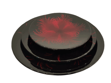 Misiny-El Boyama Kırmızı Yuvarlak Tabak Seti -3'lü