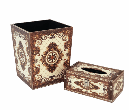 Misiny-Etnik Desenli Deri Çöp Kutusu Seti-027