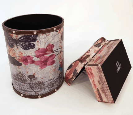 Misiny-Kelebek Desenli Deri Çöp Kutusu Seti