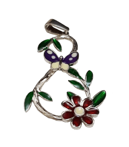 Misiny-Kelebekli Çiçek Motifli Kolye Ucu -1