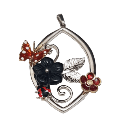 Misiny-Kelebekli Çiçek Motifli Kolye Ucu -2