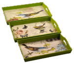 Misiny-Kuş Desenli Ahşap Tepsi 3'lü Seti-002