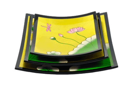 Misiny-Lotus Çiçeği El Boyama Dekoratif Tabak Seti -3'lü