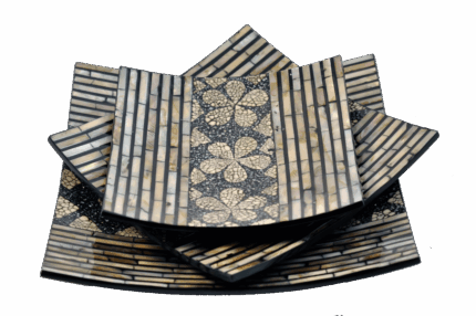 Misiny-Mozaik Sedef Kakma Kare Tabak Seti-3'lü