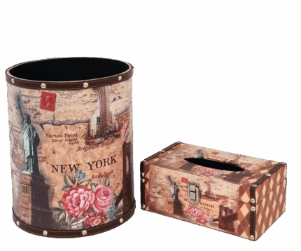 Misiny-Newyork Desenli Deri Çöp Kutusu Seti-004