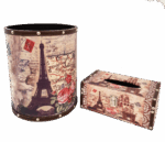 Misiny-Paris Desenli Deri Çöp Kutusu Seti