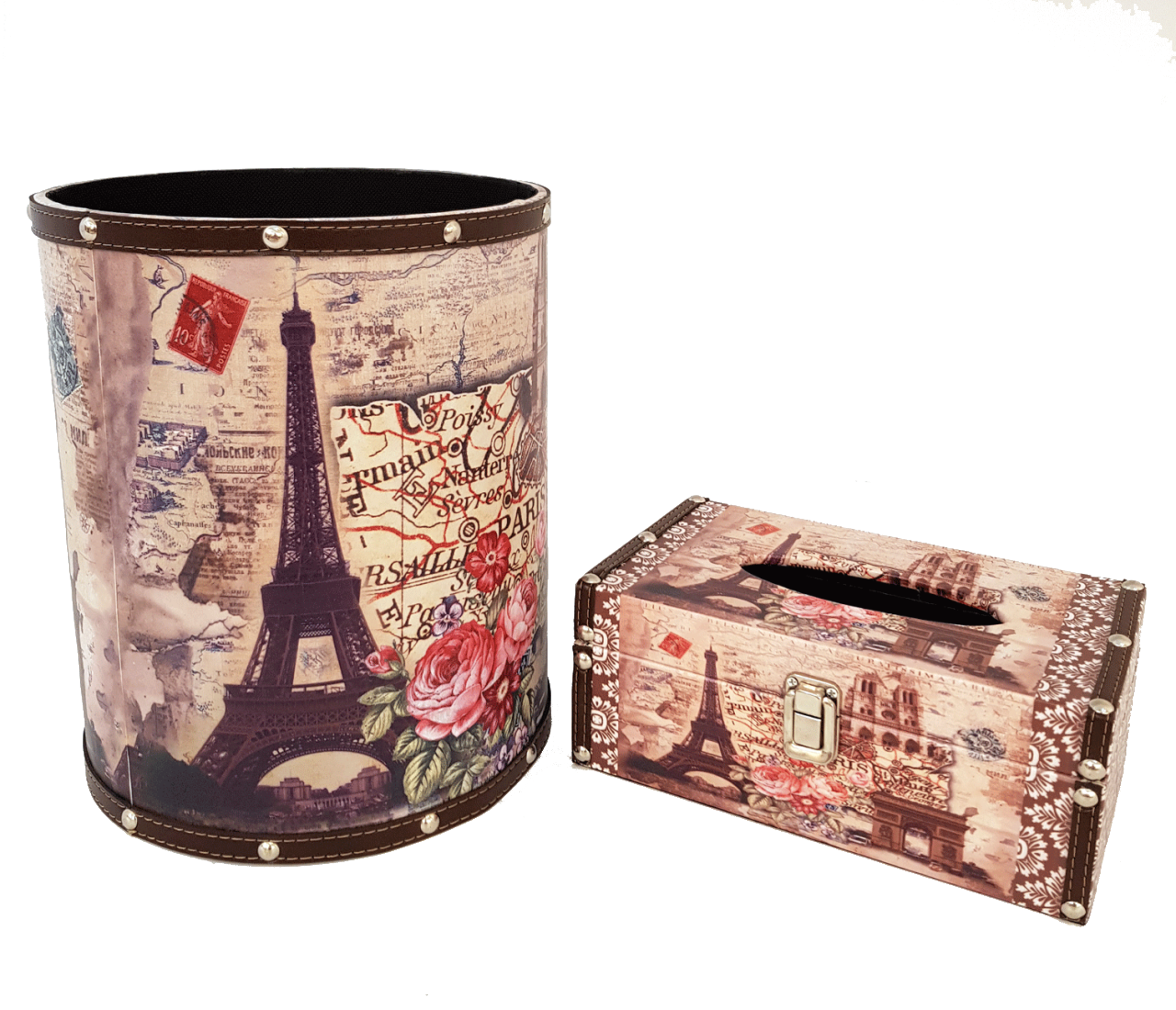 Misiny-Paris Desenli Deri Çöp Kutusu Seti Misiny-Paris Desenli Deri Çöp Kutusu Seti