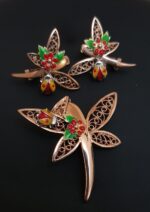 Misiny-Uğur Böcekli Çiçek Set - Küpe ve Kolye Ucu (Rose) - Görsel 2