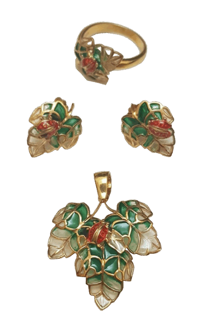 Misiny-Uğur Böcekli Yaprak Set - Küpe