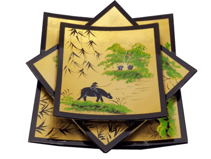 Misiny-Uzak Doğu El Boyama Sarı Tabak Seti -3'lü